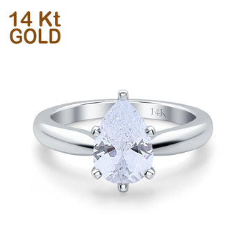 14K White Gold Solitaire Teardrop Simulated Cubic Zirconia Wedding Ring Size-7